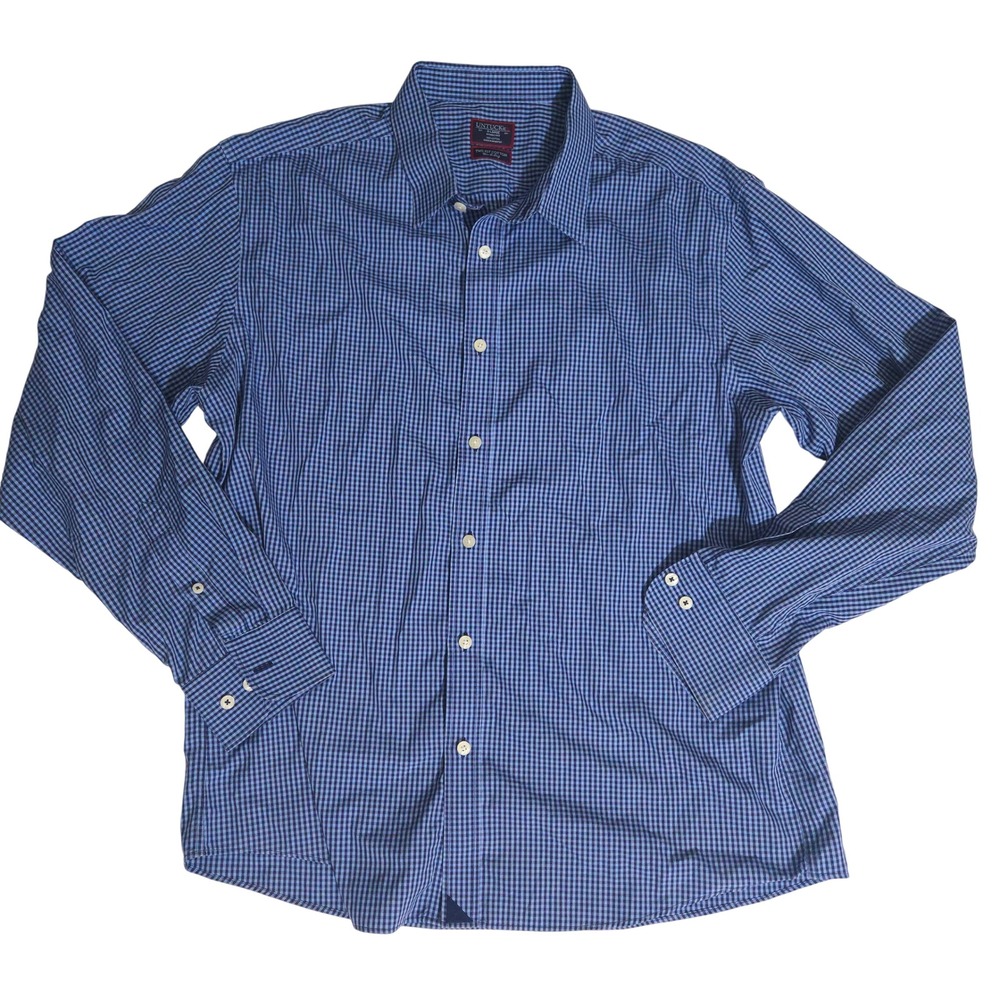 UNTUCKit Mens XL Blue Gingham Wrinkle Free Two Ply Cotton Button Down Shirt